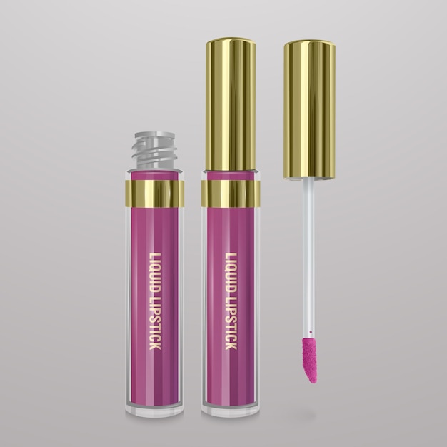 Realistische, lichtroze vloeibare lippenstift. 3D-afbeelding, trendy cosmetisch ontwerp