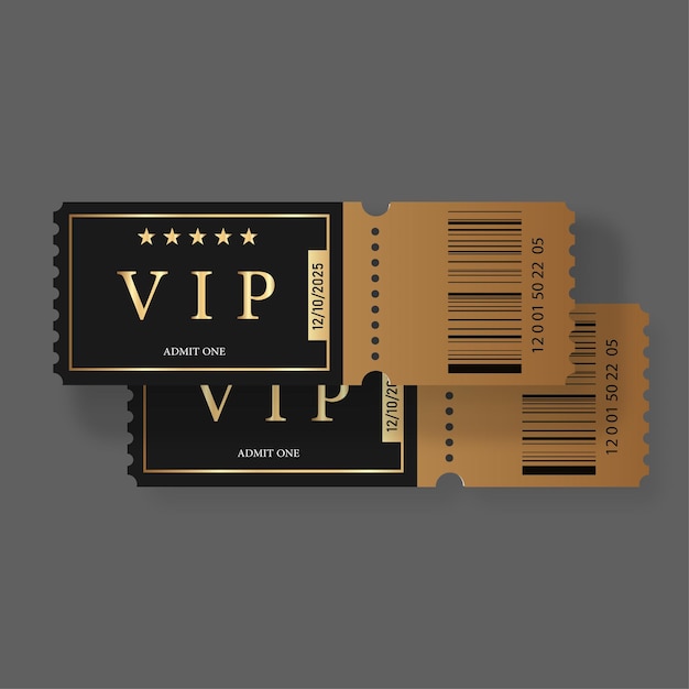 Realistische luxe ticket vector set. Gouden vip-kaartje dat op achtergrond wordt geïsoleerd. vectorillustratie