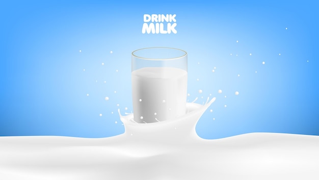 Realistische melk in een glas met schaduw