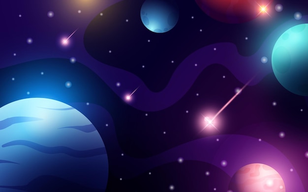 Vector realistische melkwegachtergrond met kleurrijke planeten