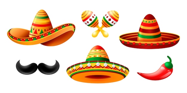 Realistische Mexicaanse hoedencollectie