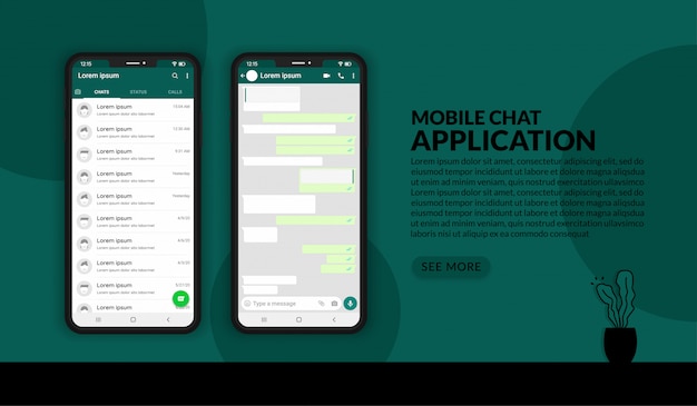 Realistische mobiele chat-applicatie, ui-kit messenger-sjabloon voor post op sociale media