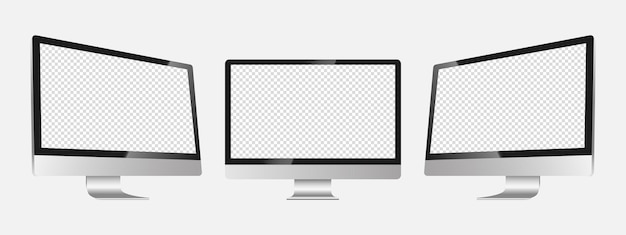 Realistische Mockup-computerschermmonitorweergave aan drie zijden met een leeg scherm voor uw ontwerp Realistische vectorillustratie EPS 10