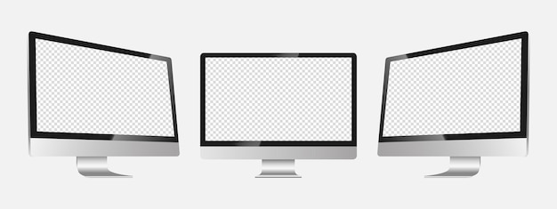 Realistische mockup-computerschermmonitorweergave aan drie zijden met een leeg scherm voor uw ontwerp realistische vectorillustratie eps 10
