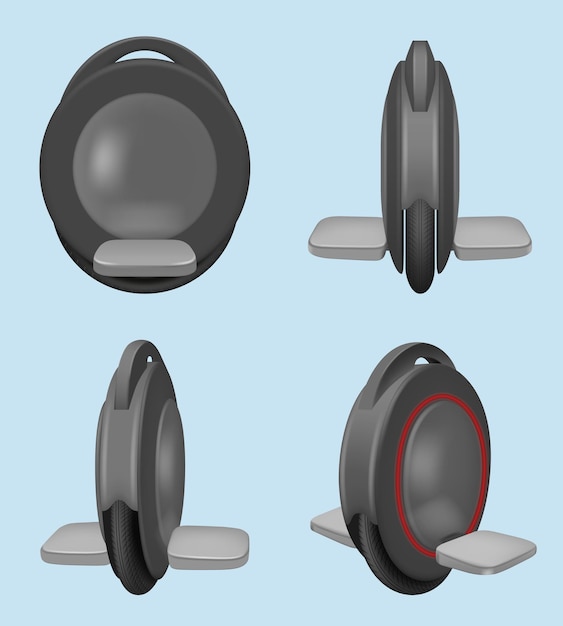 Realistische monowheel Eco modern elektriciteitstransport fatsoenlijke vector monocycle illustraties sjablonen Balance scooter straat eenwieler en selfbalance