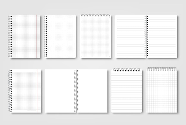 Realistische notitieboek binder bladen Open school gelijnde notitieboek kopieboek of planner geïsoleerde lege notitieboeken op spiralen samengestelde vector mockup van lege binder pagina