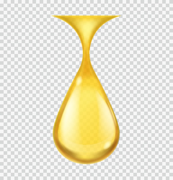 Realistische oliedruppel goud vector honing of petroleum druppel icoon van gele essentiële aroma of olijfolie vallende gouden vloeibare vector één object geïsoleerde illustratie op transparante achtergrond