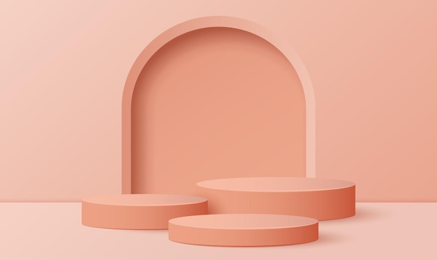 Realistische oranje en beige 3D cilinder stand podium Vector luxe geometrische vormen Abstract minimale scène voor productpresentatie mock up show cosmetische