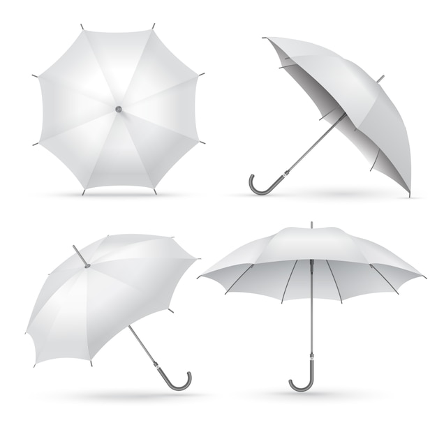 Realistische paraplu. Witte regen of zon open parasols.