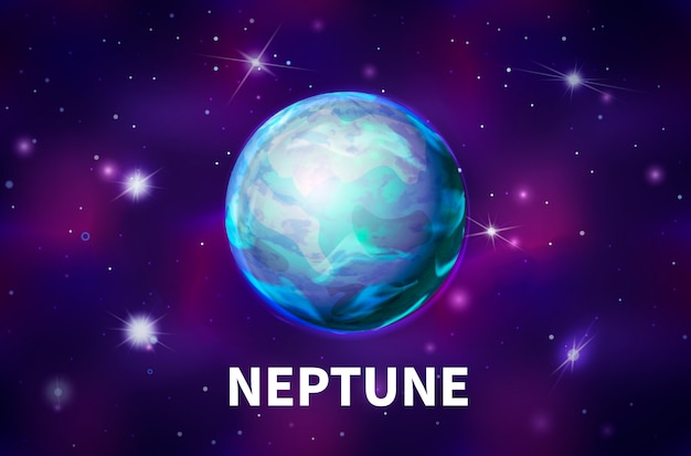 Realistische planeet Neptunus op kleurrijke deep space achtergrond met heldere sterren en sterrenbeelden