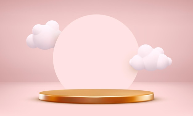 Vector realistische podium en wolken. minimale valentijn achtergrond. geef van roze pastelpodium terug. vector illustratie