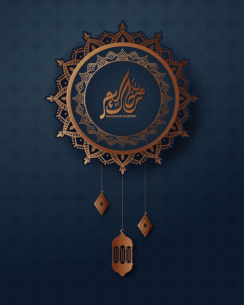 Realistische ramadan achtergrond met islamitisch patroon lantaarn mandala voor banner groeten kaart