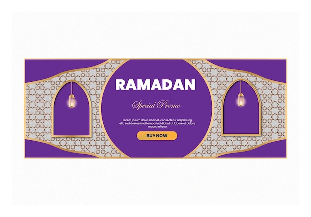 Realistische ramadan horizontale paarse banners met abstracte patroonvector