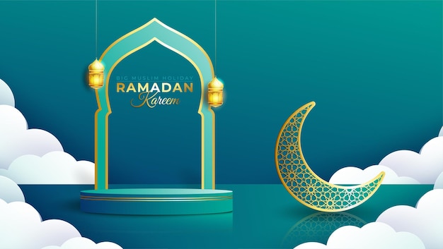 Realistische ramadan kareem-banner met 3d podium
