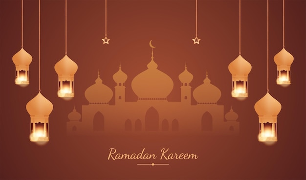 Realistische ramadan kareem islamitische ornament lantaarn achtergrond