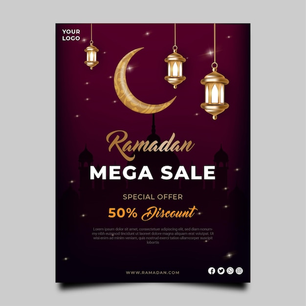 Realistische ramadan-verkoop verticale flyer-sjabloon