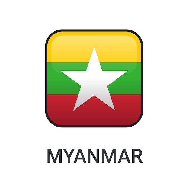 Realistische rechthoek myanmar vlag pictogram vector geïsoleerd op witte achtergrond voor sport wedstrijd pictogram