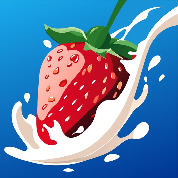 Vector realistische rijpe aardbeien in spetterende melk