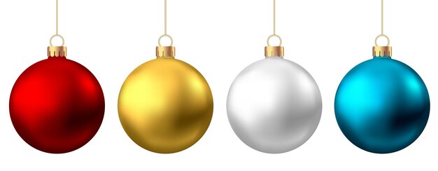 Realistische rode, gouden, zilveren, blauwe kerstballen geïsoleerd op een witte achtergrond. Vector kerstboom decoratie.