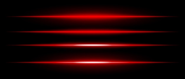 Realistische rode laserstralen met gloeiend effect op een zwarte achtergrond Futuristische energie strepen scifi snelheidsbeweging neon cyberlicht
