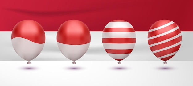 Realistische rood-witte ballonvlag voor indonesische onafhankelijkheidsdag