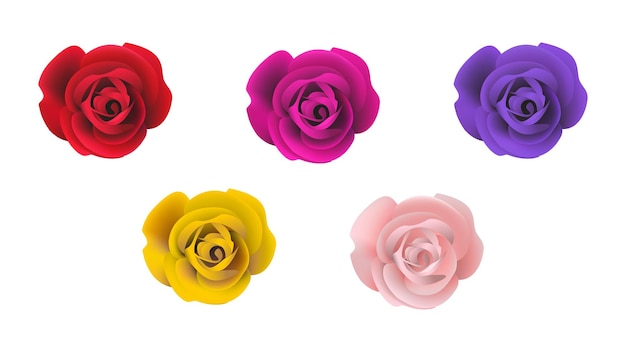 Realistische rozen in meerdere kleuren realistische roos vector object illustratie op witte achtergrond