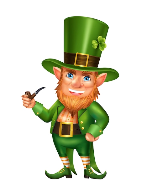 Vector realistische saint patrick dag illustratie met geïsoleerde kabouter rookpijp