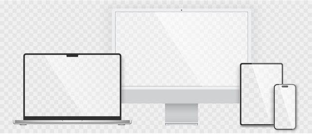 Realistische set computer laptop tablet en smartphone Apparaat scherm mockup collectie Realistische mock-up computer laptop tablet telefoon met schaduw voorraad vector