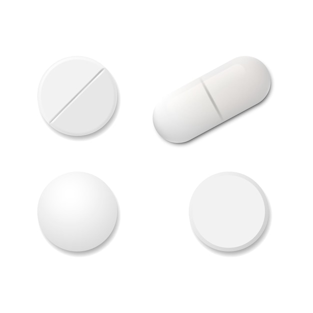 Realistische set pillen geïsoleerd op een witte achtergrond Vectorillustratie