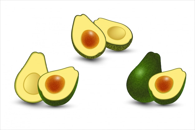 Realistische set van vers gesneden avocadovruchten