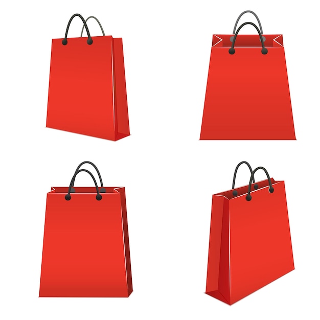 Realistische sjabloon lege rode papieren zak Set lege mock-up voor retail winkelen Vectorillustratie