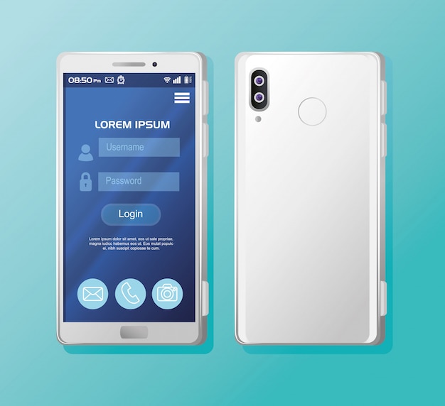 Realistische smartphone-mockup met inlogscherm