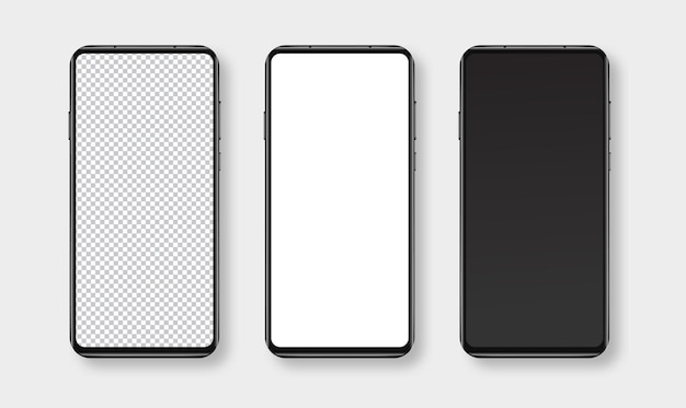 Realistische smartphone mockup set Mobiele telefoon leeg wit transparant scherm ontwerp mock up