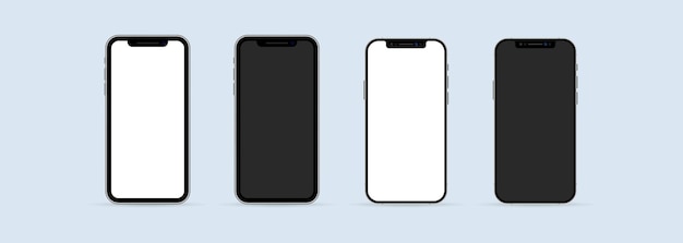 Realistische smartphone-mockupset. Telefoonframe met lege weergave geïsoleerde sjablonen. Mobiel apparaatconcept. Vectoreps 10. Geïsoleerd op witte achtergrond.