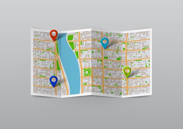 Vector realistische stadsplattegrond met tagpins