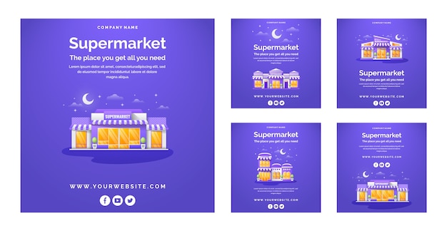 Realistische supermarkt instagram posts collectie