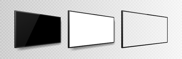 Vector realistische televisie scherm mockup set geïsoleerd op transparante achtergrond 3d-lege tv led-monitor vectorillustratie