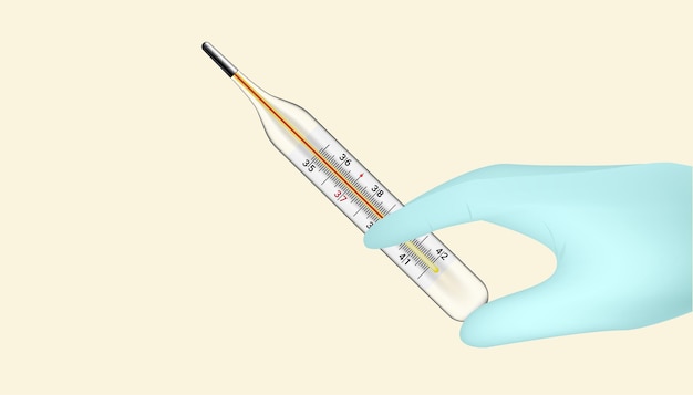 Realistische Thermometer Medisch Met Verpleegstershand en handschoenen.