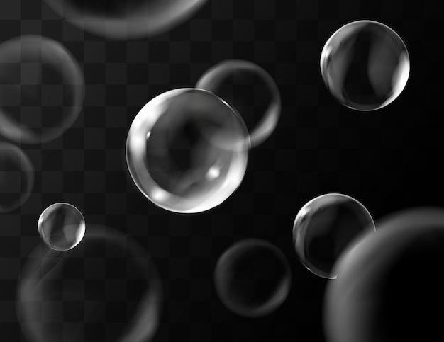 Realistische transparante zeepbellen met regenboogreflectie Geïsoleerde set samenstelling
