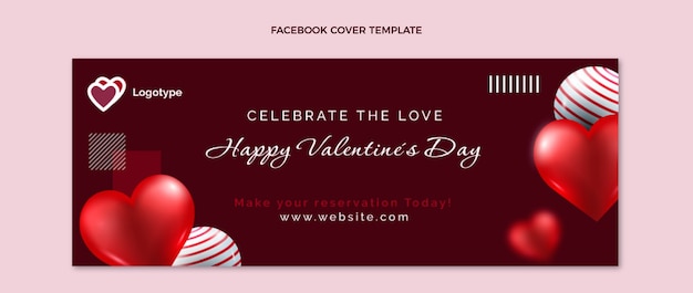 Vector realistische valentijnsdag social media voorbladsjabloon