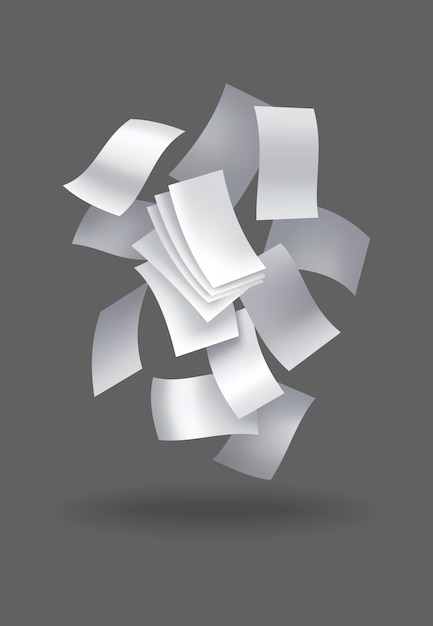 Vector realistische vallende vellen papier set vliegende gebogen bladeren van papier vector losse stijging van notities met gekrulde randen vlieg verspreide notities leeg chaotisch papierwerk