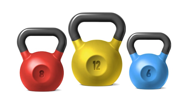 realistische vector icoon illustratie Set van kettlebells gewichten in kleur.