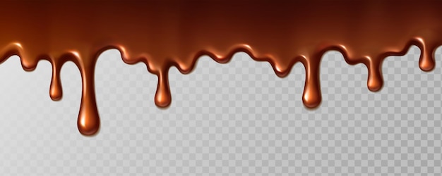 realistische vector icoon illustratie smeltende chocolade lijn druppelen op doorzichtige achtergrond