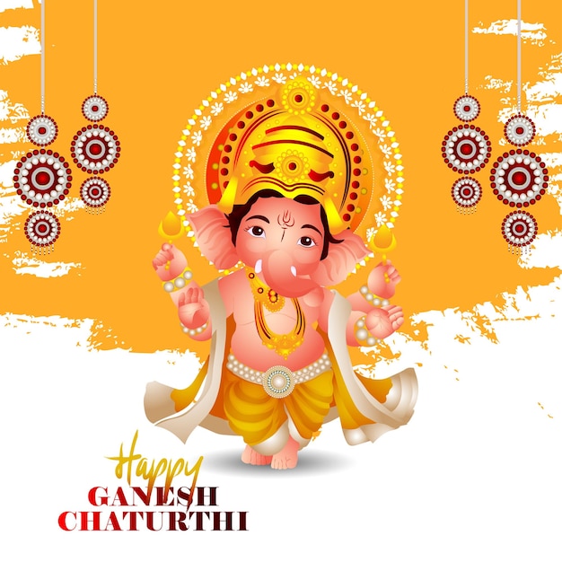 Realistische vector illustratie van een gelukkige Ganesh Chaturthi viering kaart