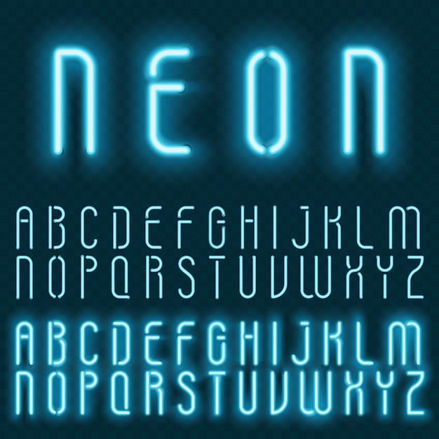 Realistische vector neon alfabet. helder gloeiend brievenlettertype