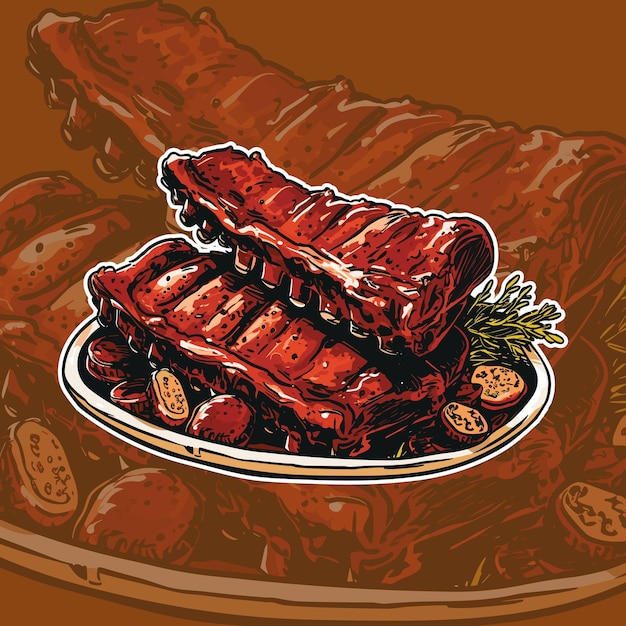 Vector realistische vectorillustratie van bbq-ribben