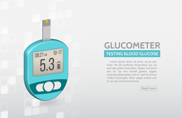 Vector realistische vectorillustratie van de glucosemeter diabetes bloedglucose test elektronisch apparaat glucometer