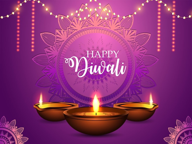Realistische vectorillustratie van een gelukkige Diwali-vieringskaartje