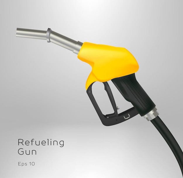 Realistische vectorillustratie van gaspistool benzine benzine dispenser in gele en zwarte kleuren