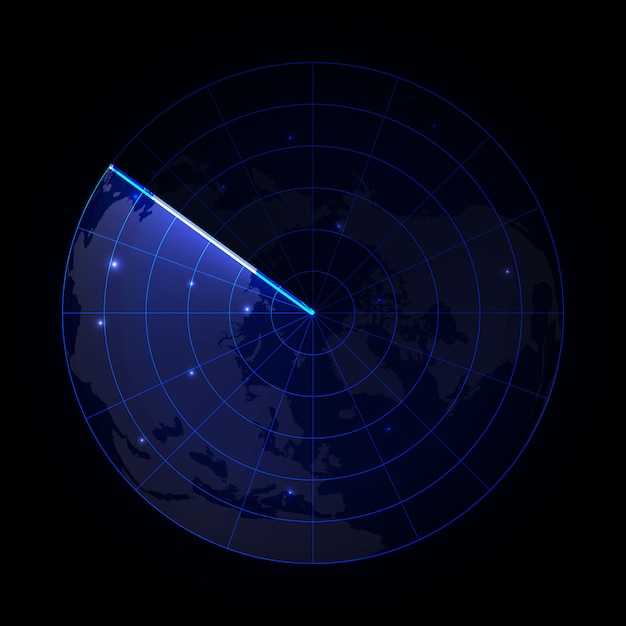 Realistische vectorradar bij het zoeken. Radarscherm met de doelen